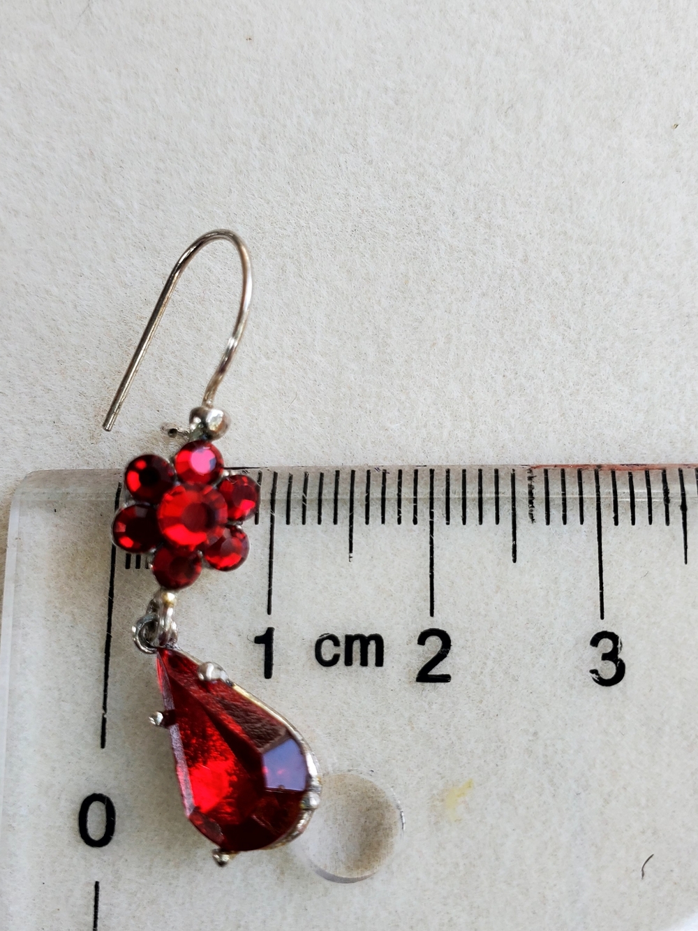 Red Teardrop & Floral Crystal Drop Earrings - Women Jewelry - Picture 10 of 10
